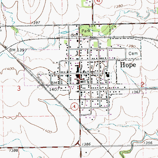 Topographic Map of Hope City Hall, KS