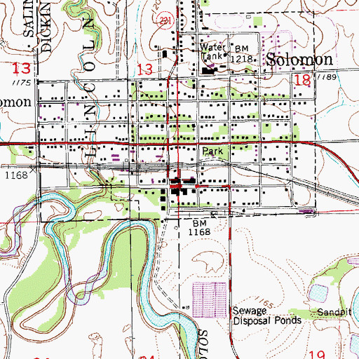 Topographic Map of Solomon City Hall, KS