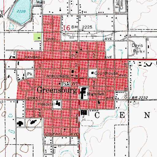 Topographic Map of Greensburg City Hall, KS