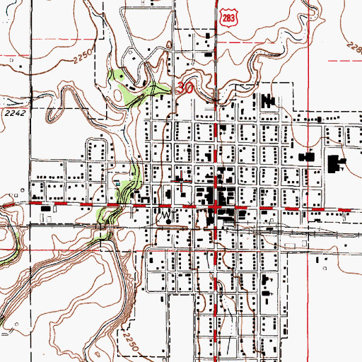 Topographic Map of Ness City Town Hall, KS
