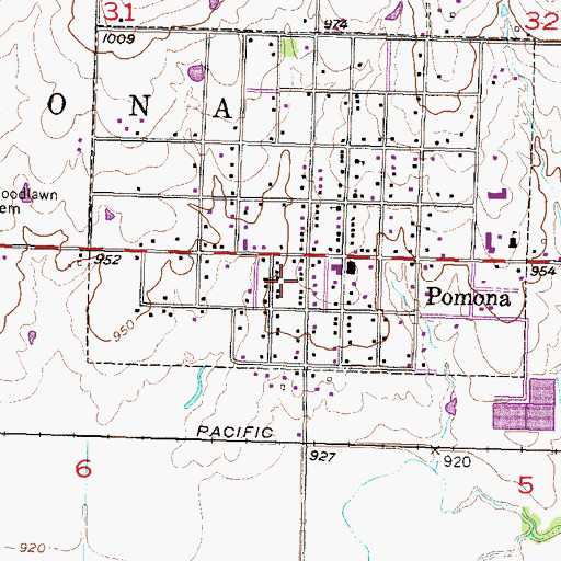 Topographic Map of Pomona City Hall, KS