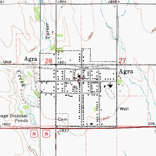 Topographic Map of Agra City Hall, KS