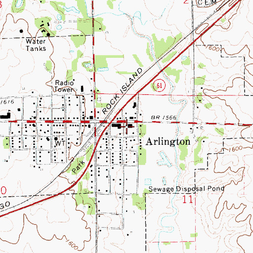 Topographic Map of Arlington City Hall, KS