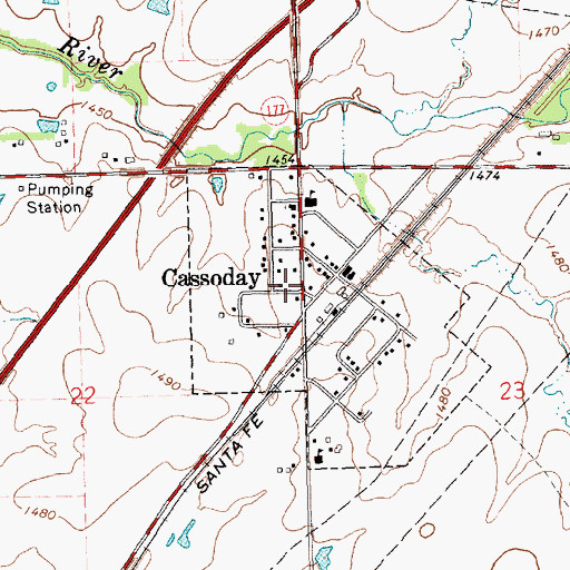 Topographic Map of Cassoday City Hall, KS