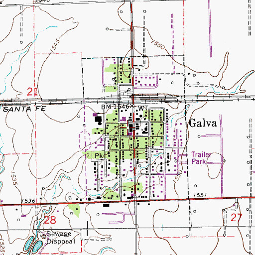 Topographic Map of Galva City Hall, KS