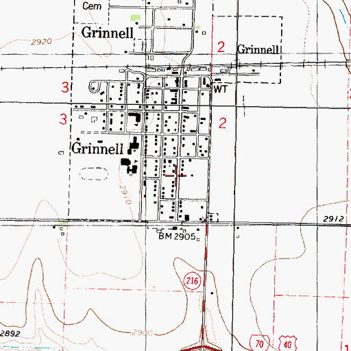 Topographic Map of Grinnell City Hall, KS
