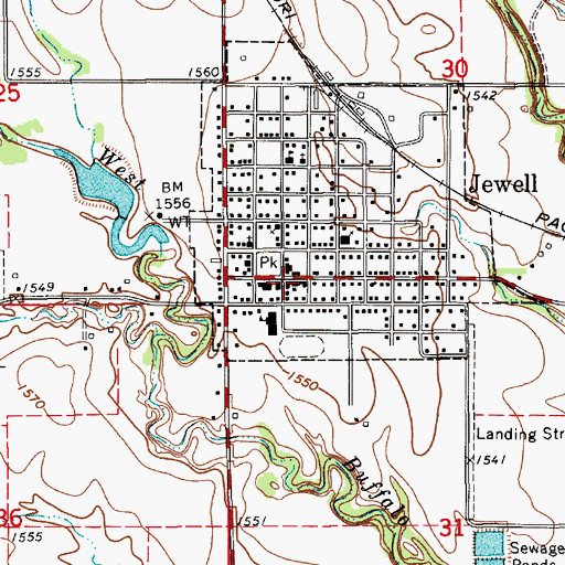 Topographic Map of Jewell City Hall, KS