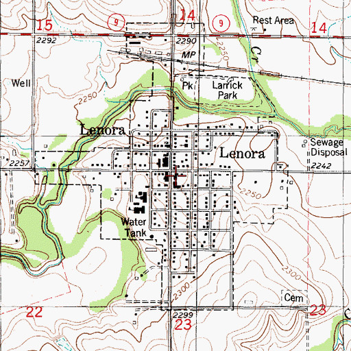 Topographic Map of Lenora City Hall, KS