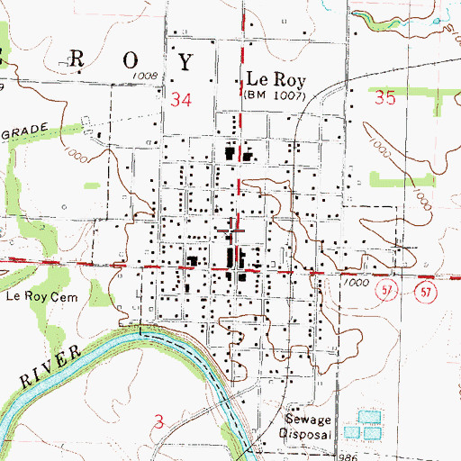 Topographic Map of Leroy City Hall, KS