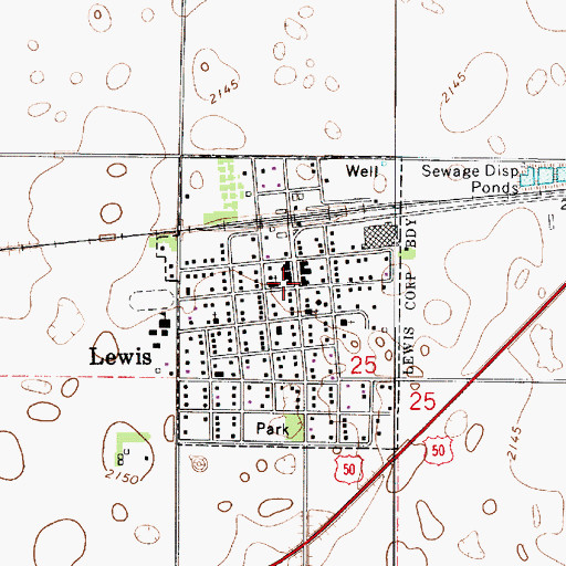 Topographic Map of Lewis City Hall, KS