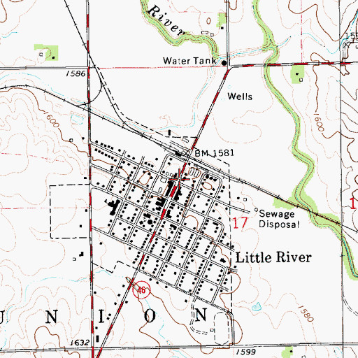 Topographic Map of Little River City Hall, KS