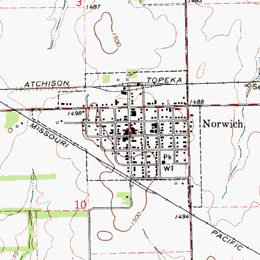 Topographic Map of Norwich City Hall, KS