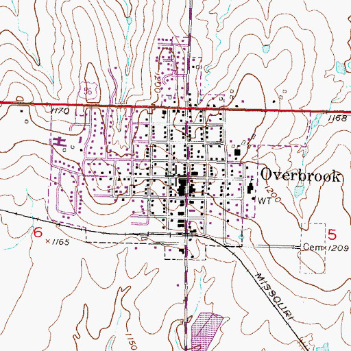 Topographic Map of Overbrook City Hall, KS
