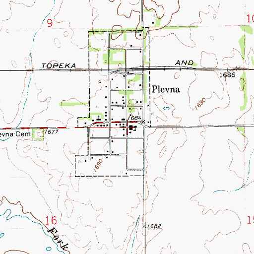 Topographic Map of Plevna City Hall, KS