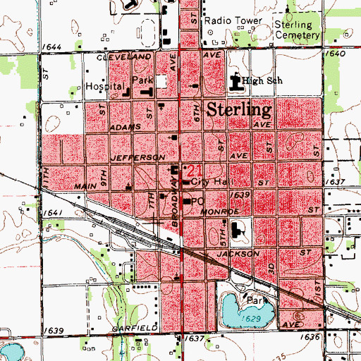 Topographic Map of Sterling City Hall, KS