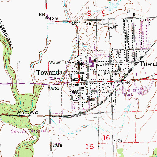 Topographic Map of Towanda City Hall, KS