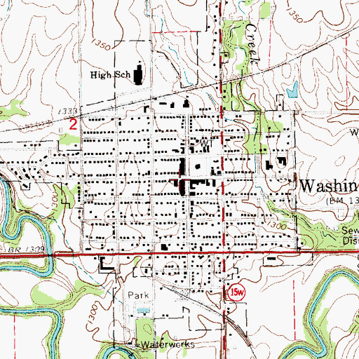 Topographic Map of Washington City Hall, KS