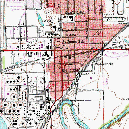 Topographic Map of Augusta City Hall, KS