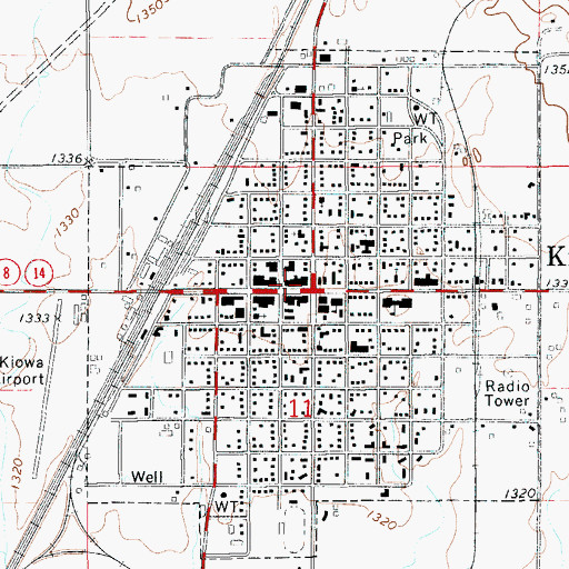 Topographic Map of Kiowa City Hall, KS