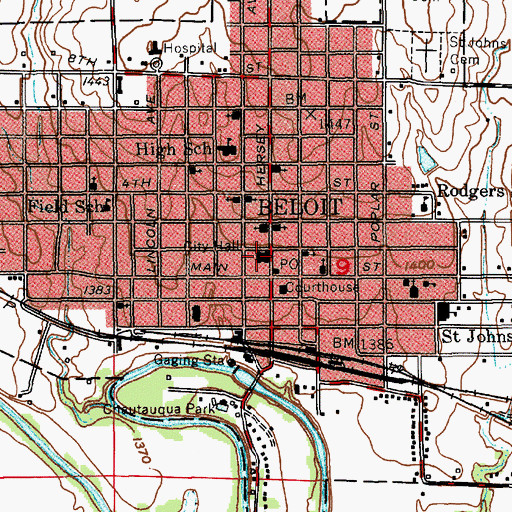 Topographic Map of Beloit Municipal Building, KS
