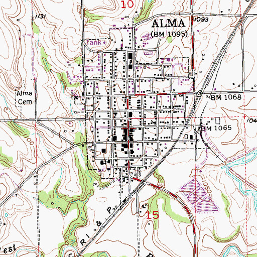 Topographic Map of Alma City Hall, KS