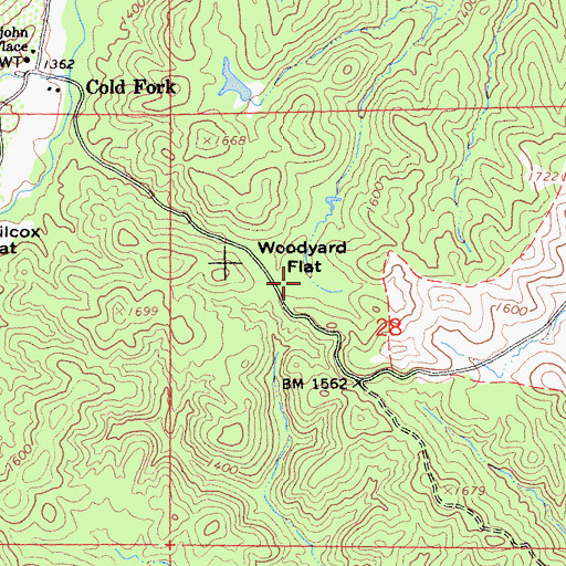Topographic Map of Woodyard Flat, CA