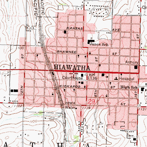 Topographic Map of Hiawatha City Hall, KS