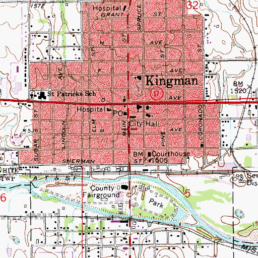 Topographic Map of Kingman City Hall, KS