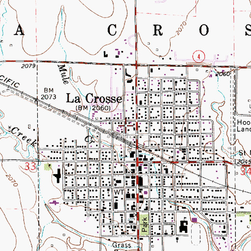 Topographic Map of La Crosse City Hall, KS