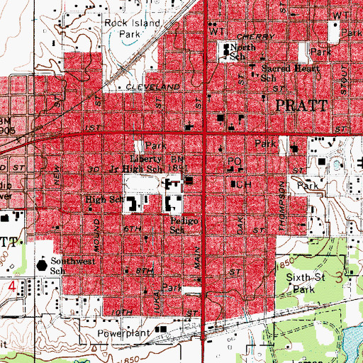 Topographic Map of Pratt Municipal Building, KS