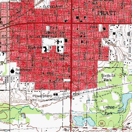Topographic Map of Pratt City Hall, KS
