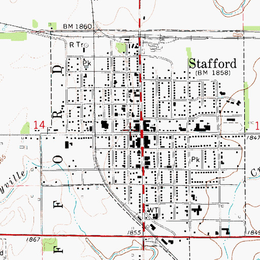 Topographic Map of Stafford City Hall, KS