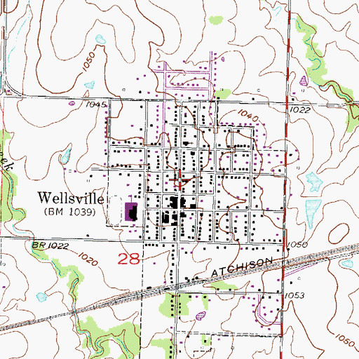 Topographic Map of Wellsville City Hall, KS