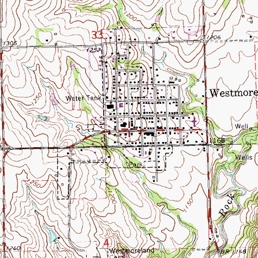 Topographic Map of Westmoreland City Hall, KS