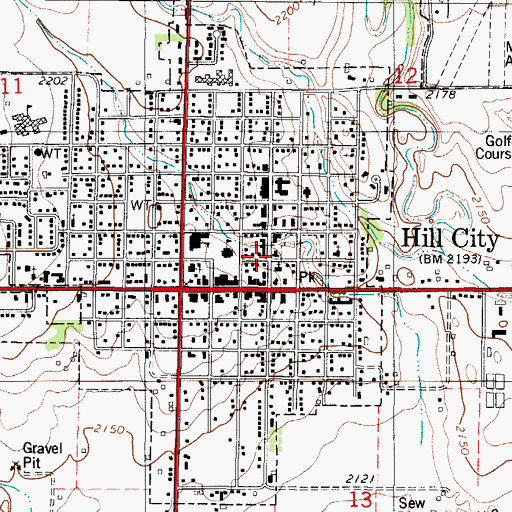 Topographic Map of Hill City Town Hall, KS