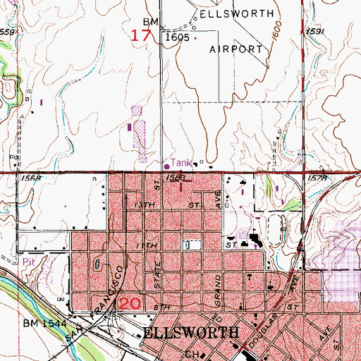 Topographic Map of Ellsworth County Highway Department, KS