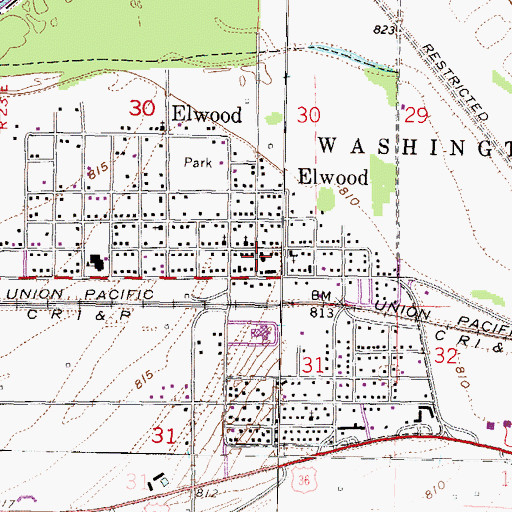 Topographic Map of Elwood City Hall, KS