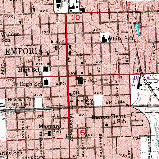 Topographic Map of Emporia City Hall, KS