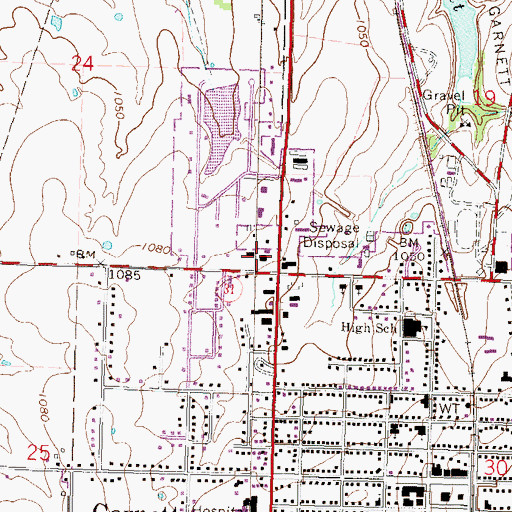 Topographic Map of Kansas Department of Transportation Area 42 Shop, KS