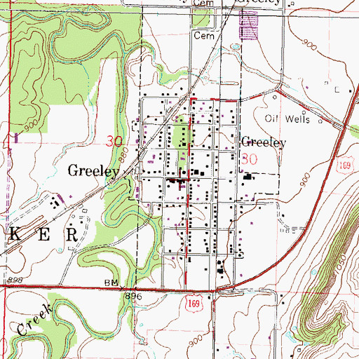 Topographic Map of Greeley City Hall, KS