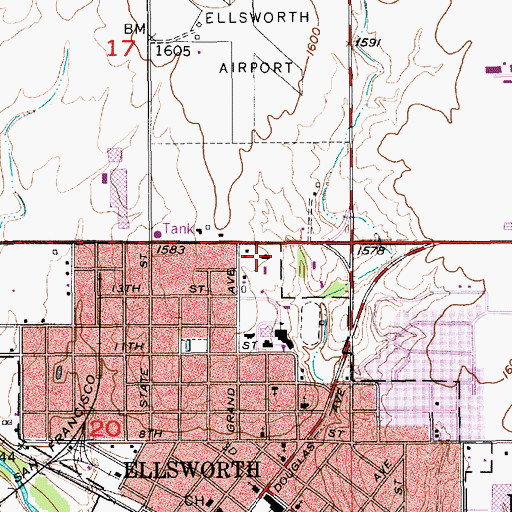Topographic Map of Kansas Department of Transportation District 2 Area 4 Shop, KS