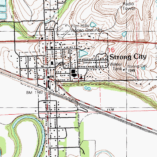 Topographic Map of Strong City Town Hall, KS