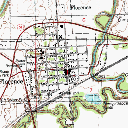 Topographic Map of Florence City Hall, KS