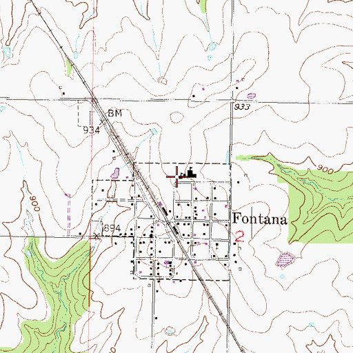 Topographic Map of Fontana City Hall, KS
