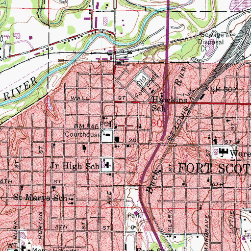 Topographic Map of Fort Scott City Hall, KS