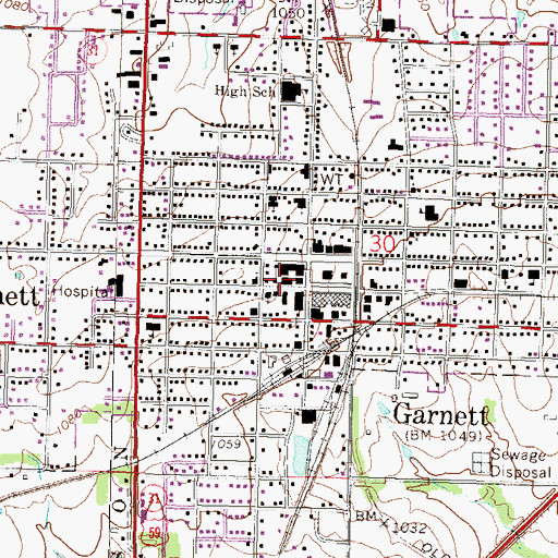 Topographic Map of Garnett City Hall, KS