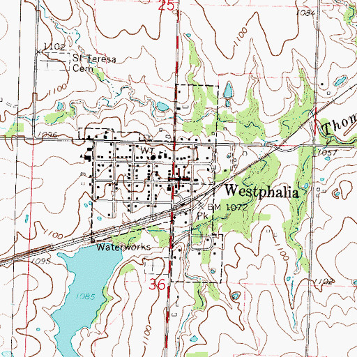 Topographic Map of Westphalia Town Hall, KS