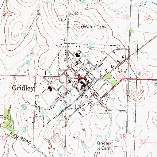Topographic Map of Gridley City Hall, KS