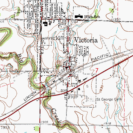 Topographic Map of Victoria City Hall, KS
