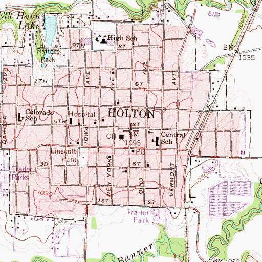 Topographic Map of Holton City Hall, KS